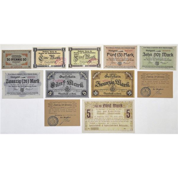 Germany. World War I Municipal & Industrial Emergency Currency Assortment, 1917 to 1918.