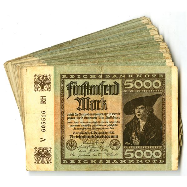 Germany. Reichsbanknote, 1922, Issued Banknote Assortment.