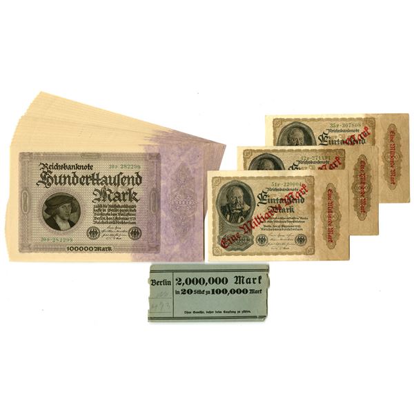 Germany. Reichsbanknote and Bank  Bundle, 1922 to 1923, Issued Banknote Assortment.