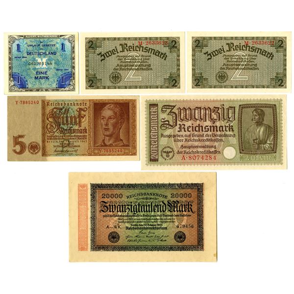 Germany Assortment of Issued Banknotes, 1923 to 1944.