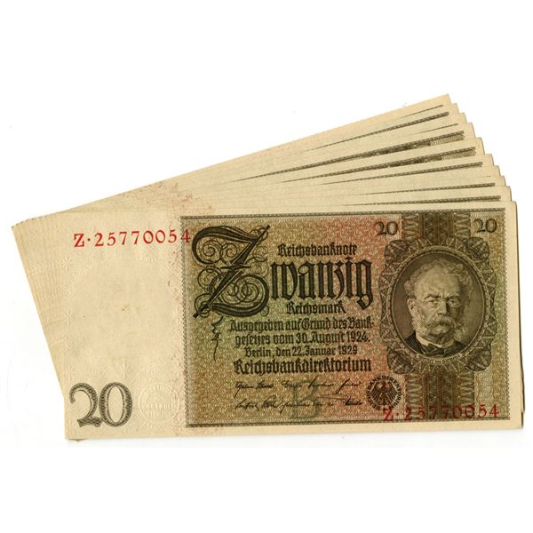 Germany. Reichsbanknote, 1929, Issued Banknote Assortment.