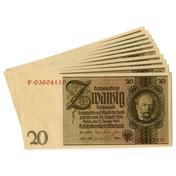 Germany. Reichsbanknote, 1929, Issued Banknote Assortment.