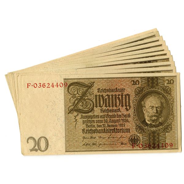 Germany. Reichsbanknote, 1929, Issued Banknote Assortment.