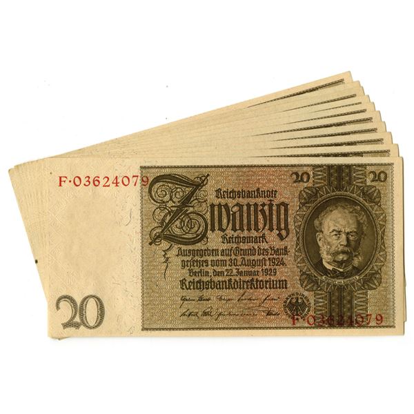 Germany. Reichsbanknote, 1929, Issued Banknote Assortment.