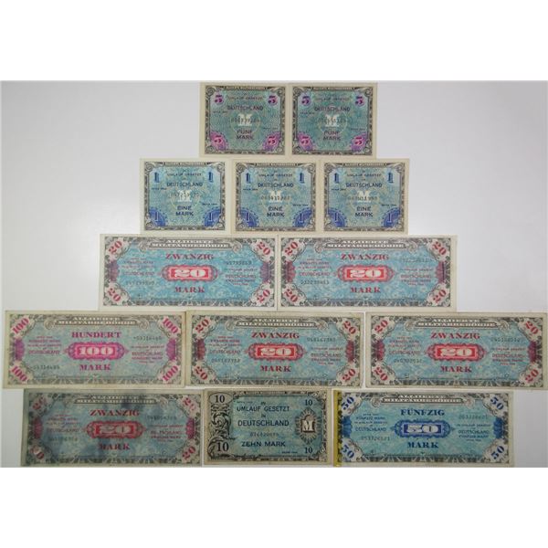 Germany. Allied Military Currency, 1944, Issued Banknote Assortment.