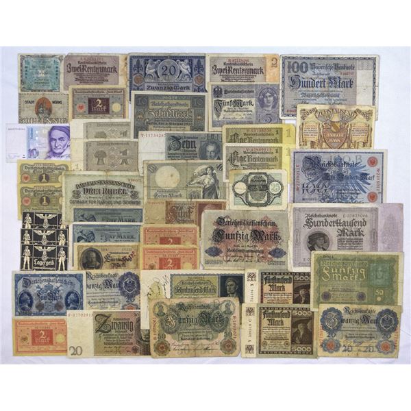 German Banknote Assortment, Imperial to Modern Issues, 1910s to 1989