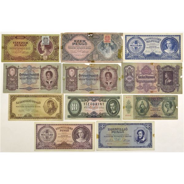 Hungary. Hungarian National Bank, 1930 to 1969, Issued Banknote Assortment.