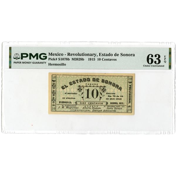 Mexico. Estado de Sonora, 1915, Issued Banknote.