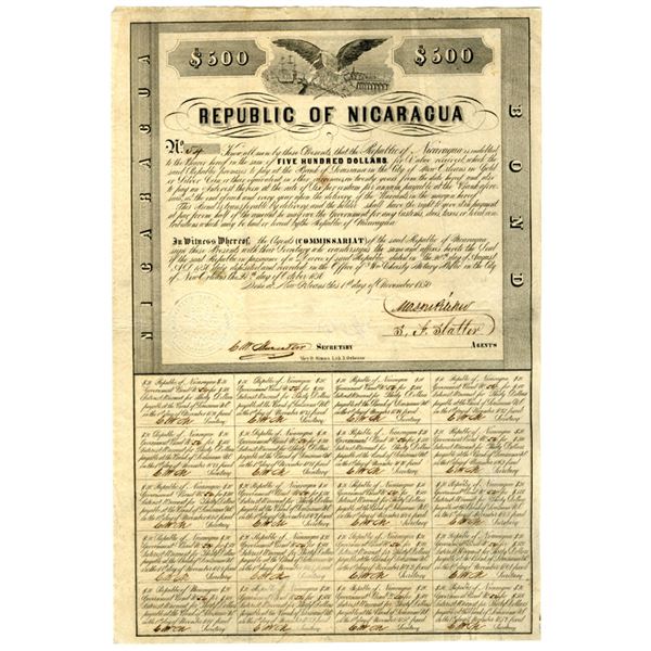 Nicaragua. Republic of Nicaragua, 1856, I/U Coupon Bond.