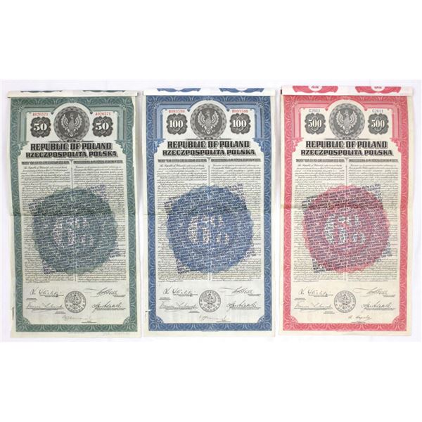 Poland. Republic of Poland, 1920, I/U Coupon Bond Trio.