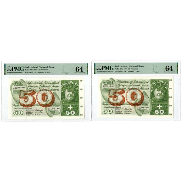 Switzerland. Banque Nationale Suisse, 1971, Issued Banknote Pair.