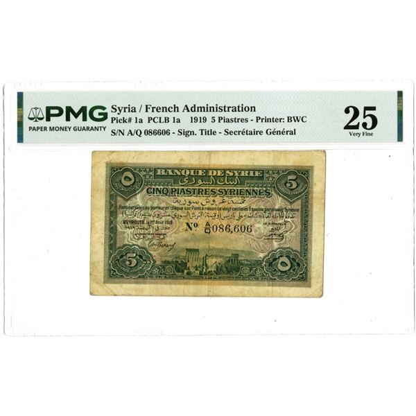 Syria. Banque de Syrie, 1919, Issued Banknote.