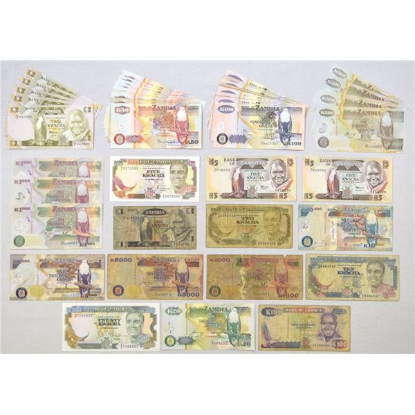 Zambian Banknote Assortment, 1980 to 2015, Issued Notes