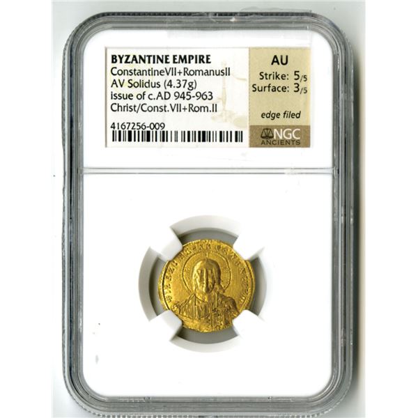 Byzantine Empire, Constantine VII & Romanus II, AV Solidus, c. AD 945-963, NGC Ancients AU