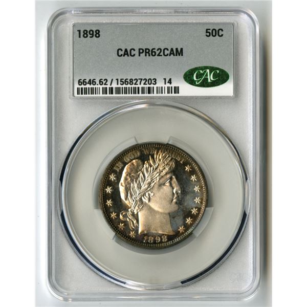 U.S., Barber Half Dollar, 1898, 50C, CAC graded PR 62 CAM
