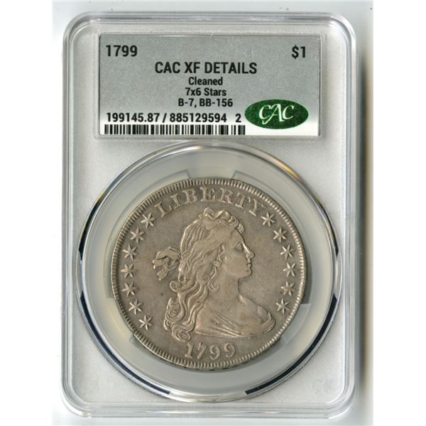 U.S., Draped Bust Silver Dollar, 1799, $1, CAC graded  XF Details (Cleaned)