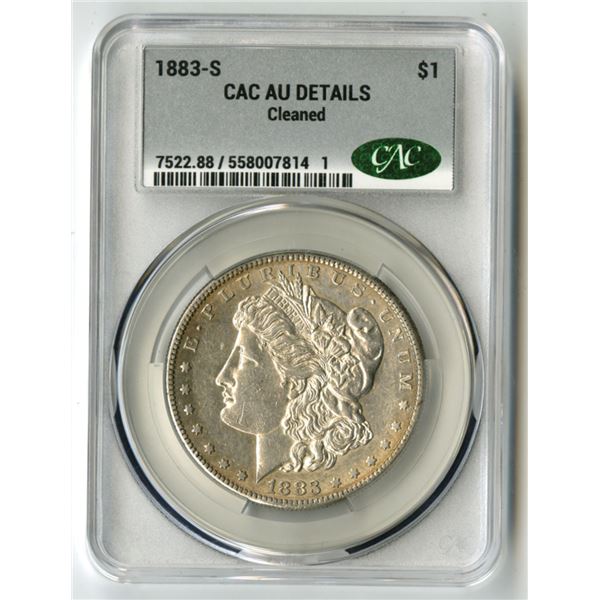 U.S., Morgan Silver Dollar, 1883-S, $1, CAC graded AU Details (Cleaned)
