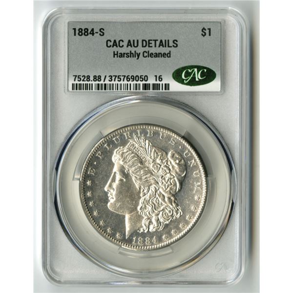 U.S., Morgan Silver Dollar, 1884-S, $1, CAC graded AU Details (Harshly Cleaned)