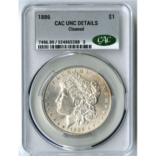 U.S., Morgan Silver Dollar, 1886, $1, CAC graded UNC Details (Cleaned)