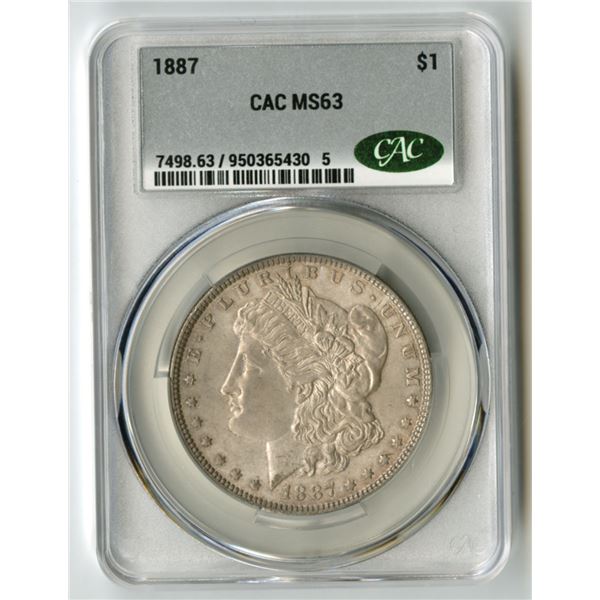 U.S., Morgan Silver Dollar, 1887, $1, CAC graded MS 63