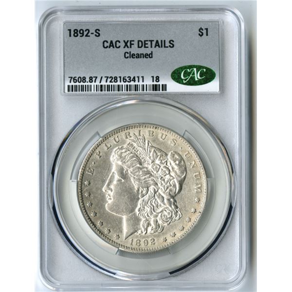 U.S., Morgan Silver Dollar, 1892-S, $1, CAC graded XF Details (Cleaned)