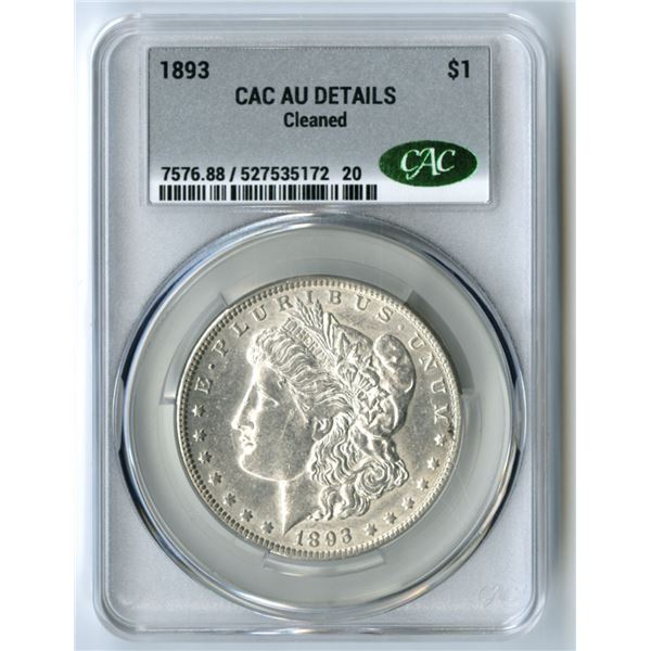 U.S., Morgan Silver Dollar, 1893, $1, CAC graded AU Details (Cleaned)