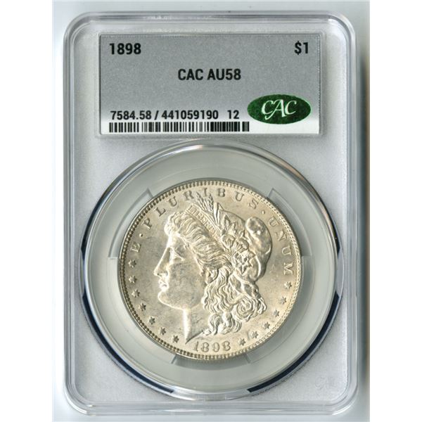 U.S., Morgan Silver Dollar, 1898, $1, CAC graded AU 58