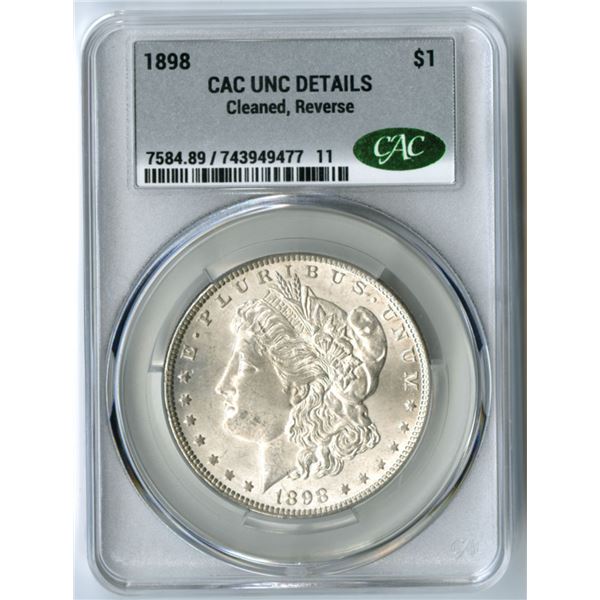 U.S., Morgan Silver Dollar, 1898, $1, CAC graded UNC Details (Cleaned, Reverse)