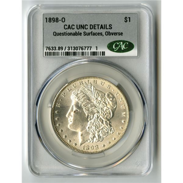U.S., Morgan Silver Dollar, 1898-O, CAC UNC Details (Questionable Surfaces, Obverse)