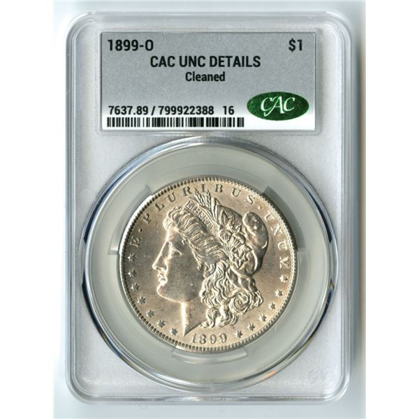 U.S., Morgan Silver Dollar, 1899-O, $1, CAC graded UNC Details (Cleaned)