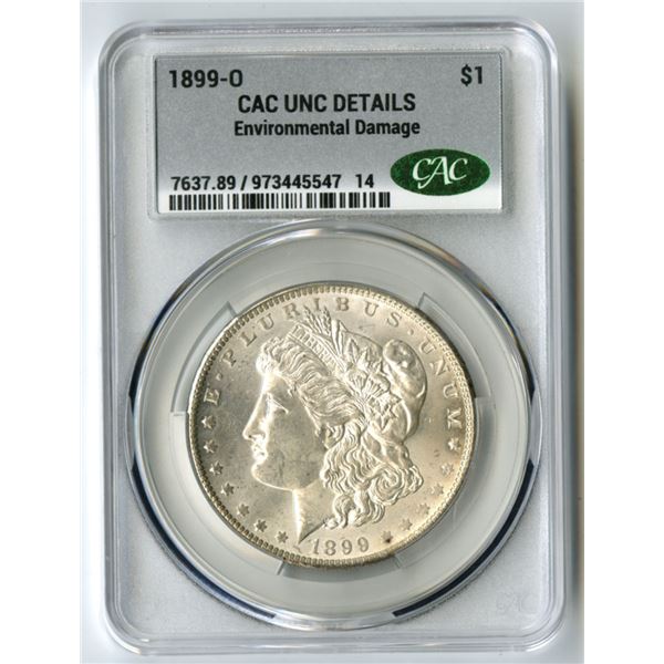 U.S., Morgan Silver Dollar, 1899-O, $1, CAC graded UNC Details (Environmental Damage).