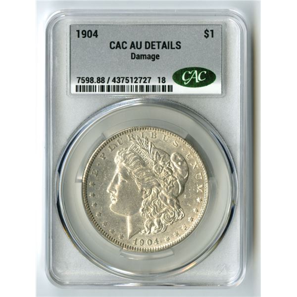 U.S., Morgan Silver Dollar, 1904, $1, CAC graded AU Details (Damage)