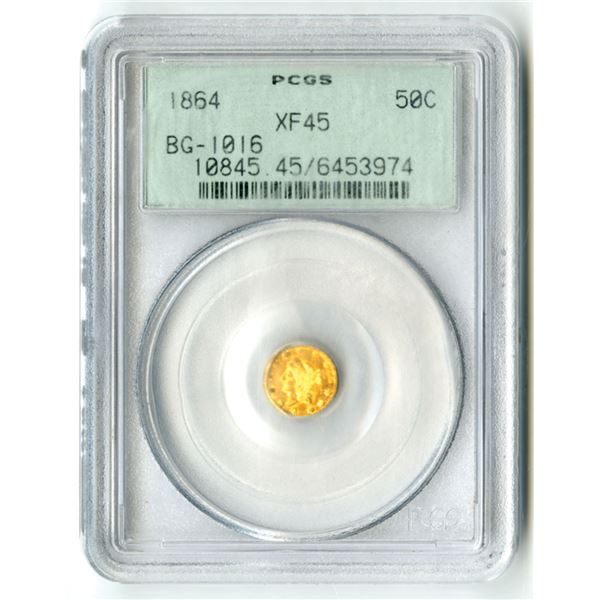 U.S., California Fractional Gold Half Dollar, 1864, BG-1016, PCGS XF 45