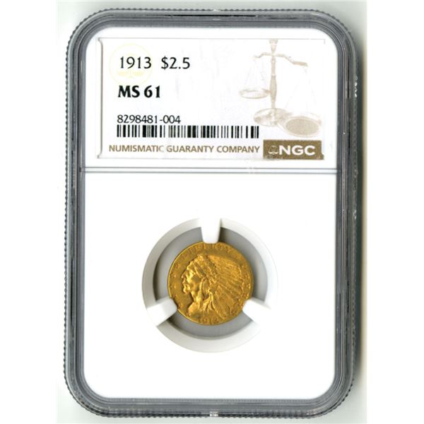 U.S., Indian Head Quarter Eagle, 1913, $2.50 Gold, NGC MS 61