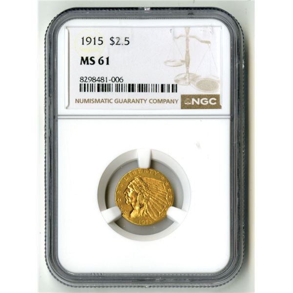 U.S., Indian Head Quarter Eagle, 1915, $2.50 Gold, NGC MS 61