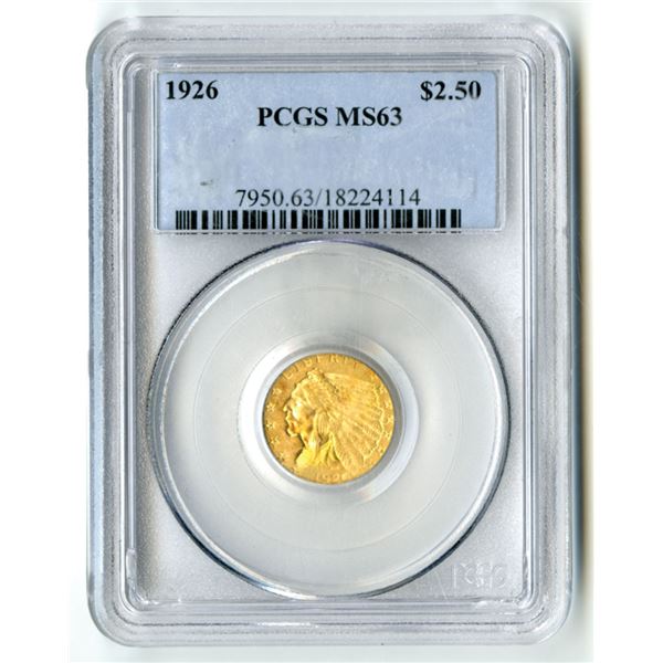 U.S., Indian Head Quarter Eagle, 1926, $2.50 Gold, PCGS MS 63