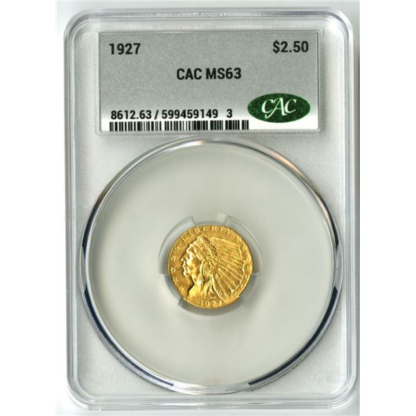 U.S., Indian Head Quarter Eagle, 1927, $2.50 Gold, CAC MS 63
