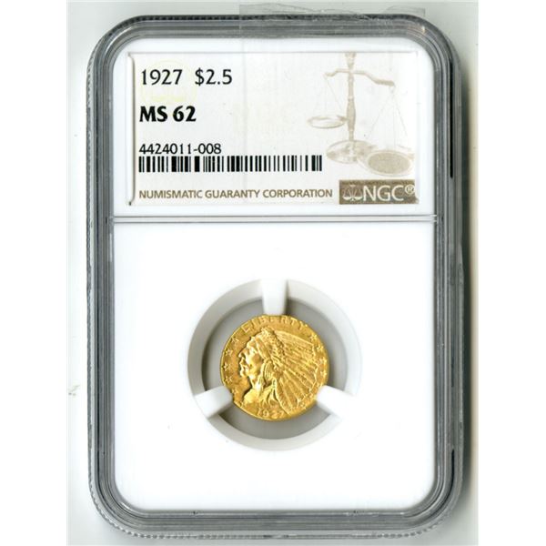 U.S., Indian Head Quarter Eagle, 1927, $2.50 Gold, NGC MS 62