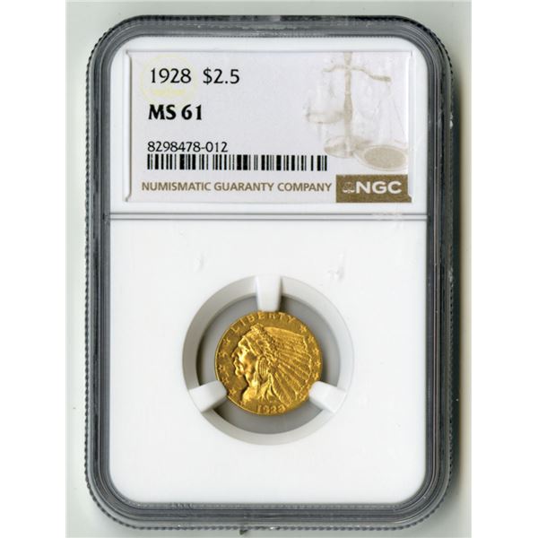 U.S., Indian Head Quarter Eagle, 1928, $2.50 Gold, NGC MS 61
