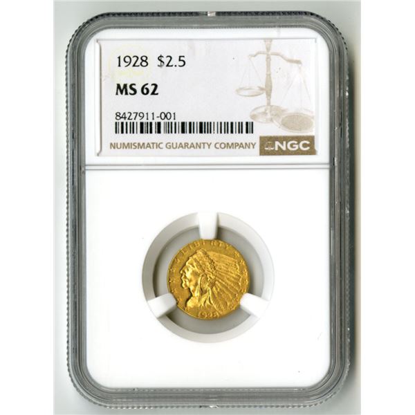 U.S., Indian Head Quarter Eagle, 1928, $2.50 Gold, NGC MS 62