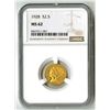 Image 1 : U.S., Indian Head Quarter Eagle, 1928, $2.50 Gold, NGC MS 62