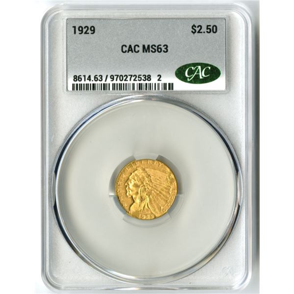 U.S., Indian Head Quarter Eagle, 1929, $2.50 Gold, CAC MS 63