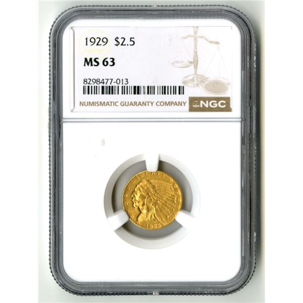 U.S., Indian Head Quarter Eagle, 1929, $2.50 Gold, NGC MS 63