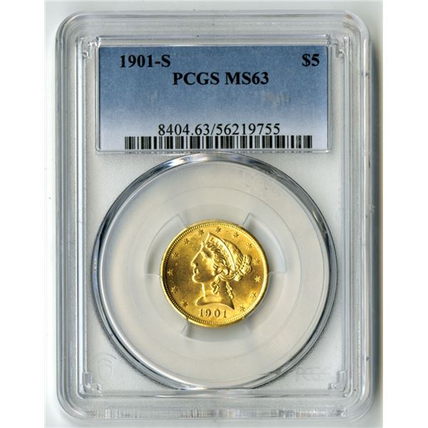 U.S., Liberty Head Half Eagle, 1901-S, $5 Gold, PCGS MS 63