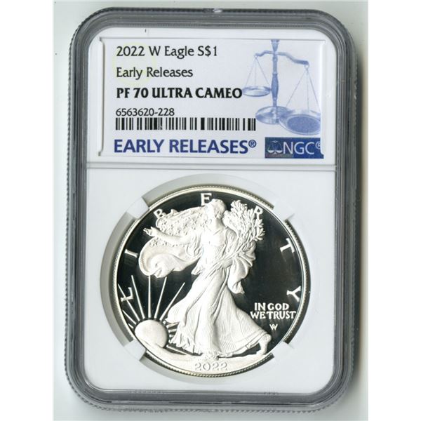 U.S., American Silver Eagle, 2022-W, $1, NGC PF 70 Ultra Cameo, Early Releases