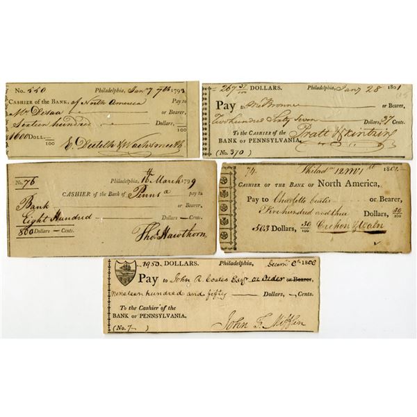 PA. Early American Bank Check and Draft Assortment, ca.1793 to 1900.