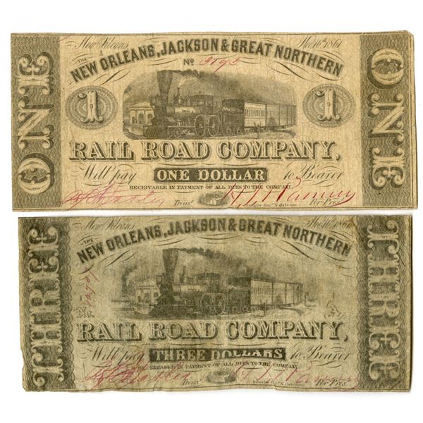 LA. New Orleans, Jackson & Great Northern Rail Road, Co., 1861, Obsolete Scrip Note Pair.