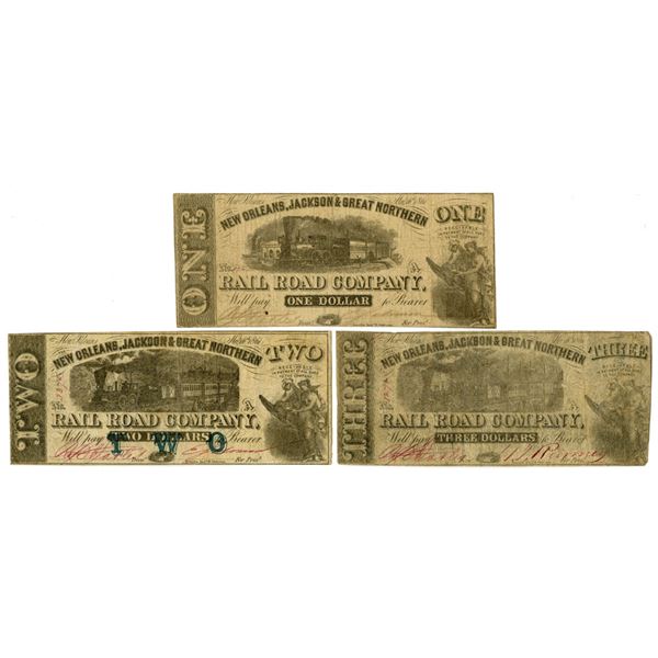 LA. New Orleans, Jackson & Great Northern Rail Road, Co., 1861, Obsolete Scrip Note Trio.