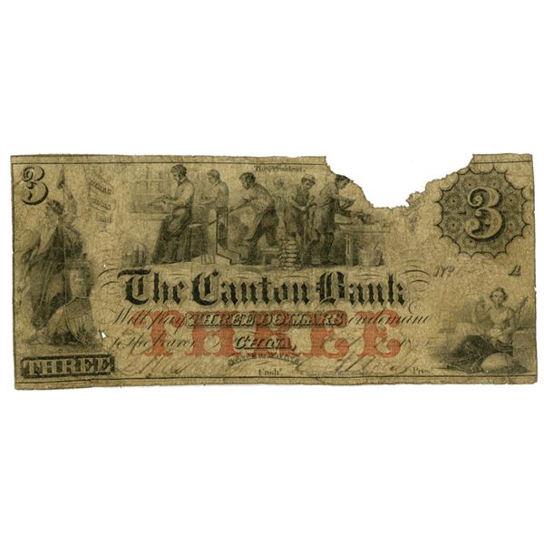 ME. Canton Bank, 1855, Issued Obsolete Banknote.
