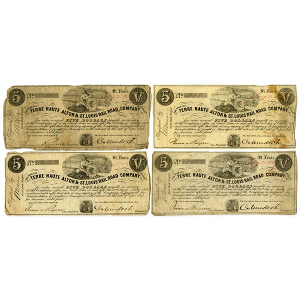 MO. Terre Haute Alton & St. Louis Rail Road Co., 1859, Issued Payment Certificate Quartet.